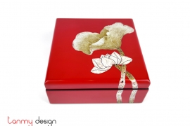 Red square lacquer box hand-painted with eggshell lotus 16*H6 cm